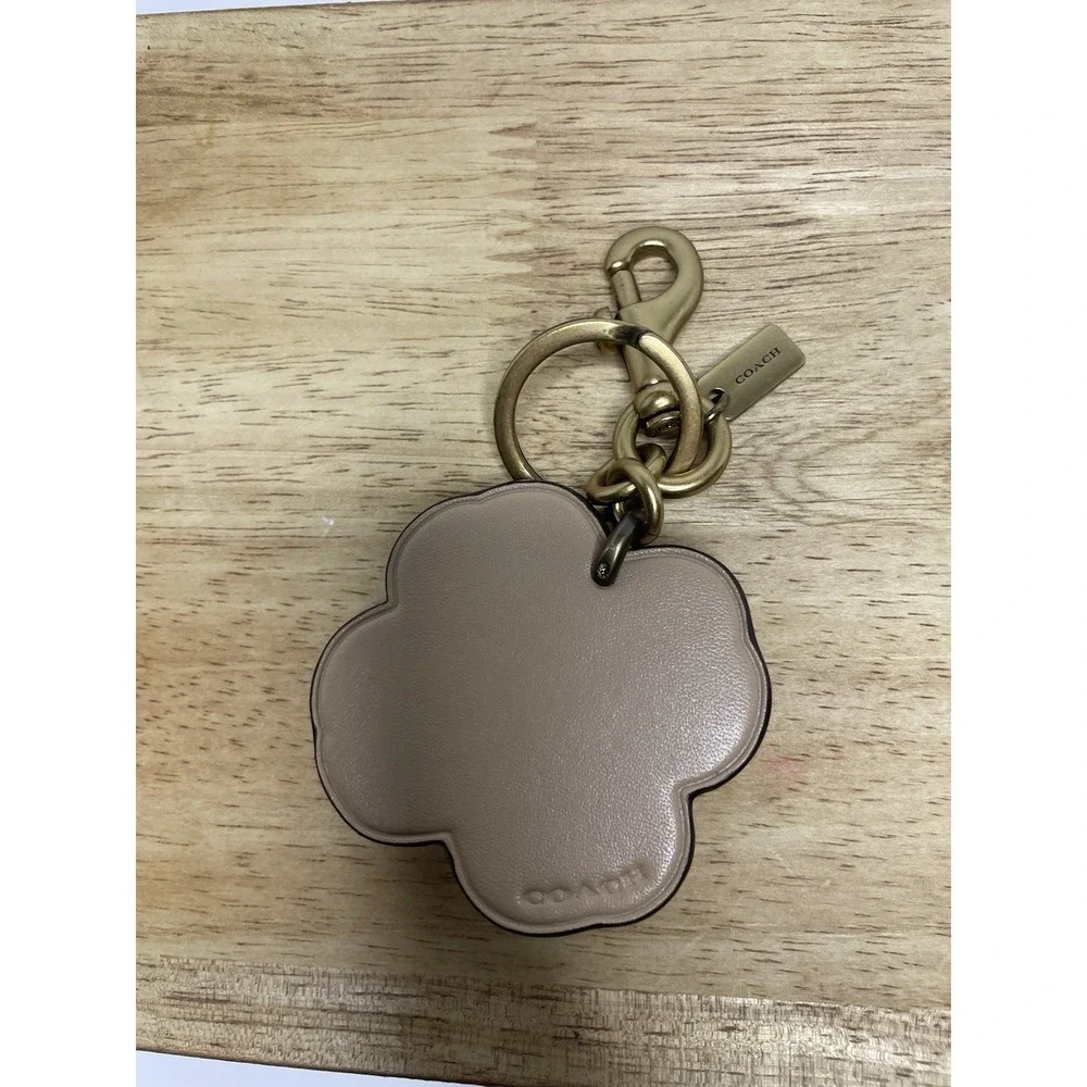 COACH Leather Sequin Appliqué Tea Rose Bag Charm in Beechwood and Gold - Picture 5 of 8